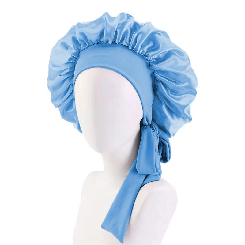 Sleeping Cap-Elastic Band Silk Hair Bonnets Sleeping Cap With Wide Edge Ribbon-Hair Protection Turban Head Wraps