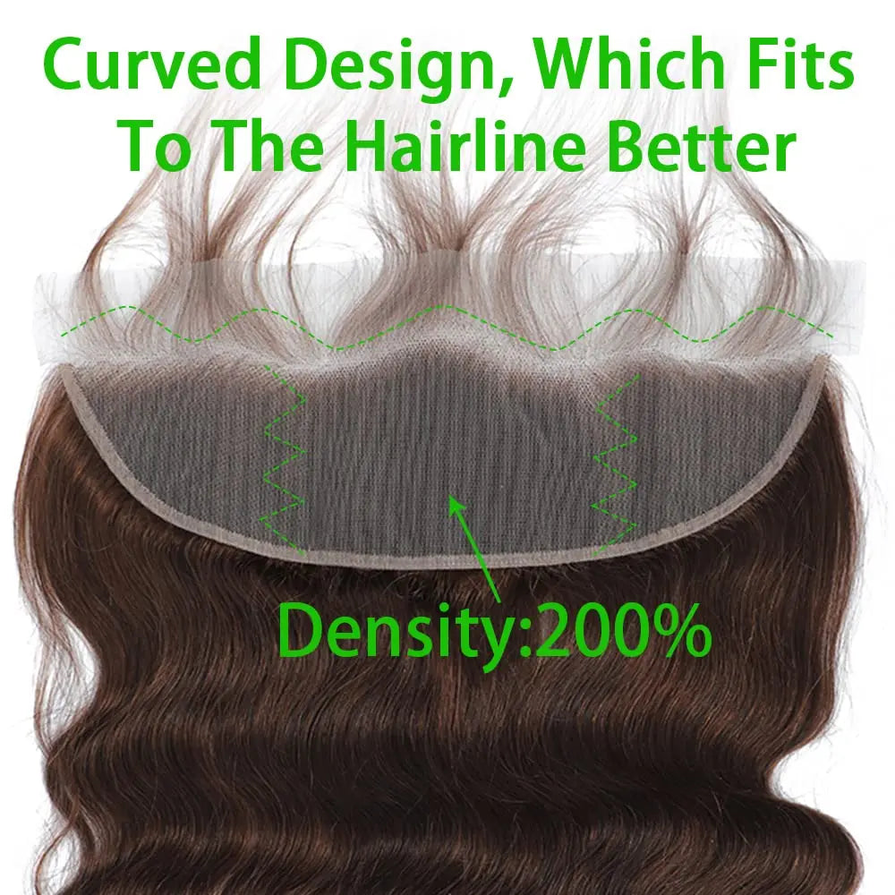 Brown Body Wave Human Hair Bundles with Lace Closure — Brazilian, Remy