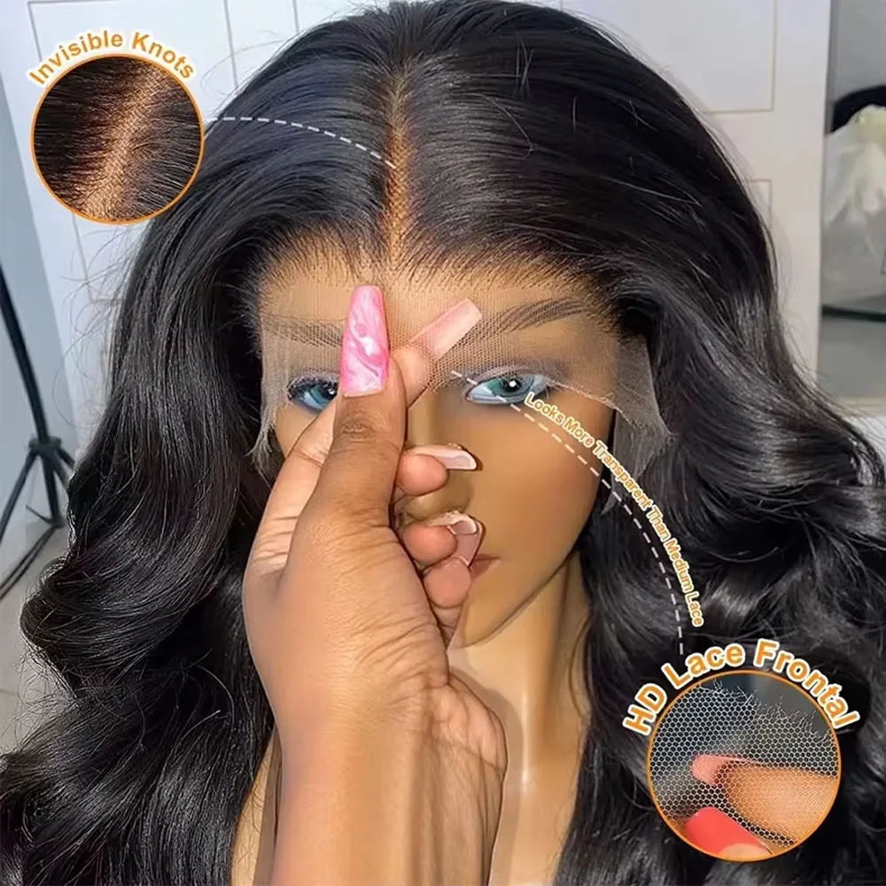 13x6 Lace Front Wigs Human Hair Density HD Body Wave Frontal Glueless