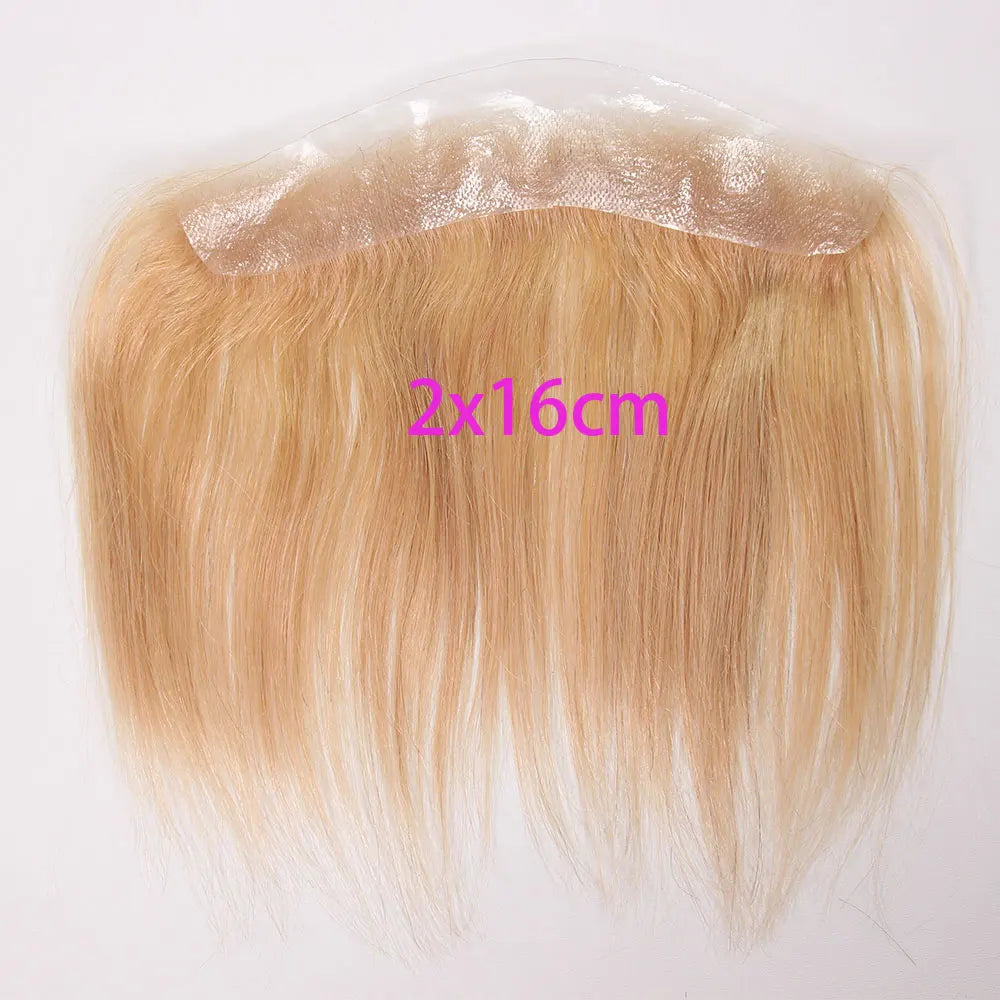 Front Toupee Mens Wig Natural PU Hairline, 100% Human Hair Piece Thin