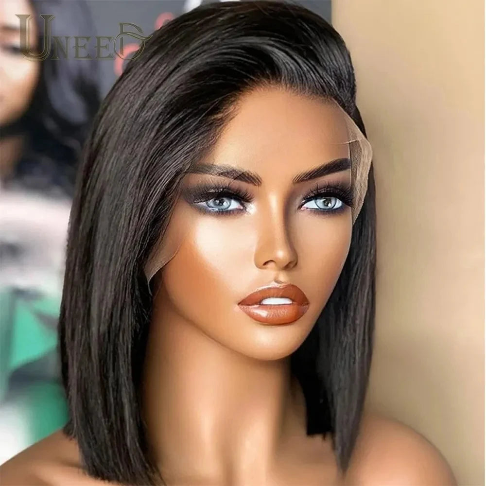 Indian Straight Bob Lace Closure Human Hair Wig, Blunt Cut