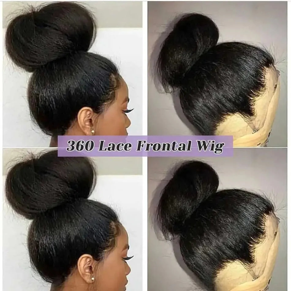 Kinky Straight HD Lace Frontal Wigs Brazilian Human Hair Density Black Full