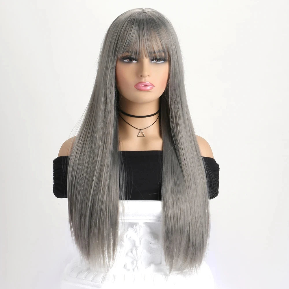 Best-selling 26-inch synthetic wig for long straight hair for Halloween cosplay, wig, high-temperature hair accessory
