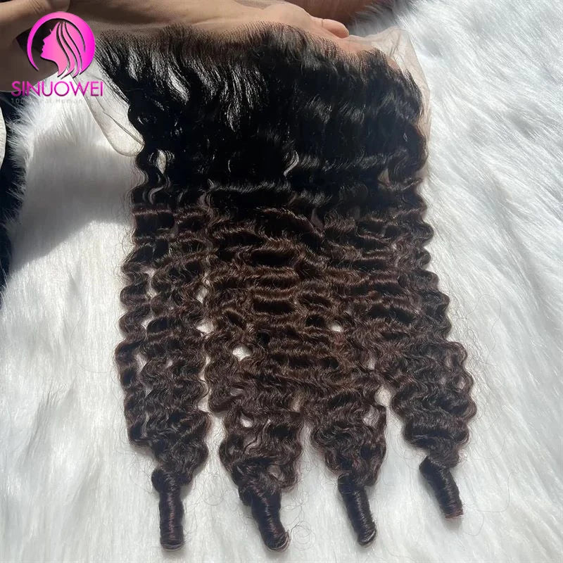 Chocolate Brown Burmese Curly Bundles with 13x4 Transparent Lace Frontal Closure