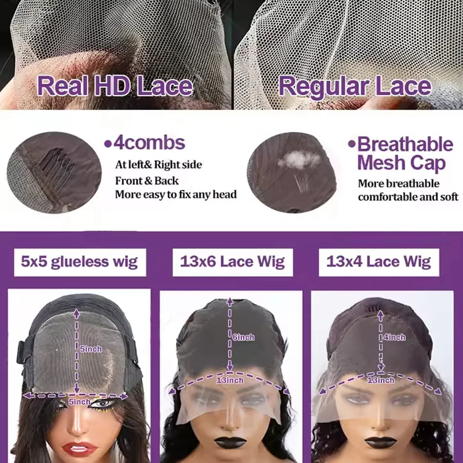 Density Bone Straight, 13x6 HD Lace Frontal Wig Transparent Front Pre Plucked