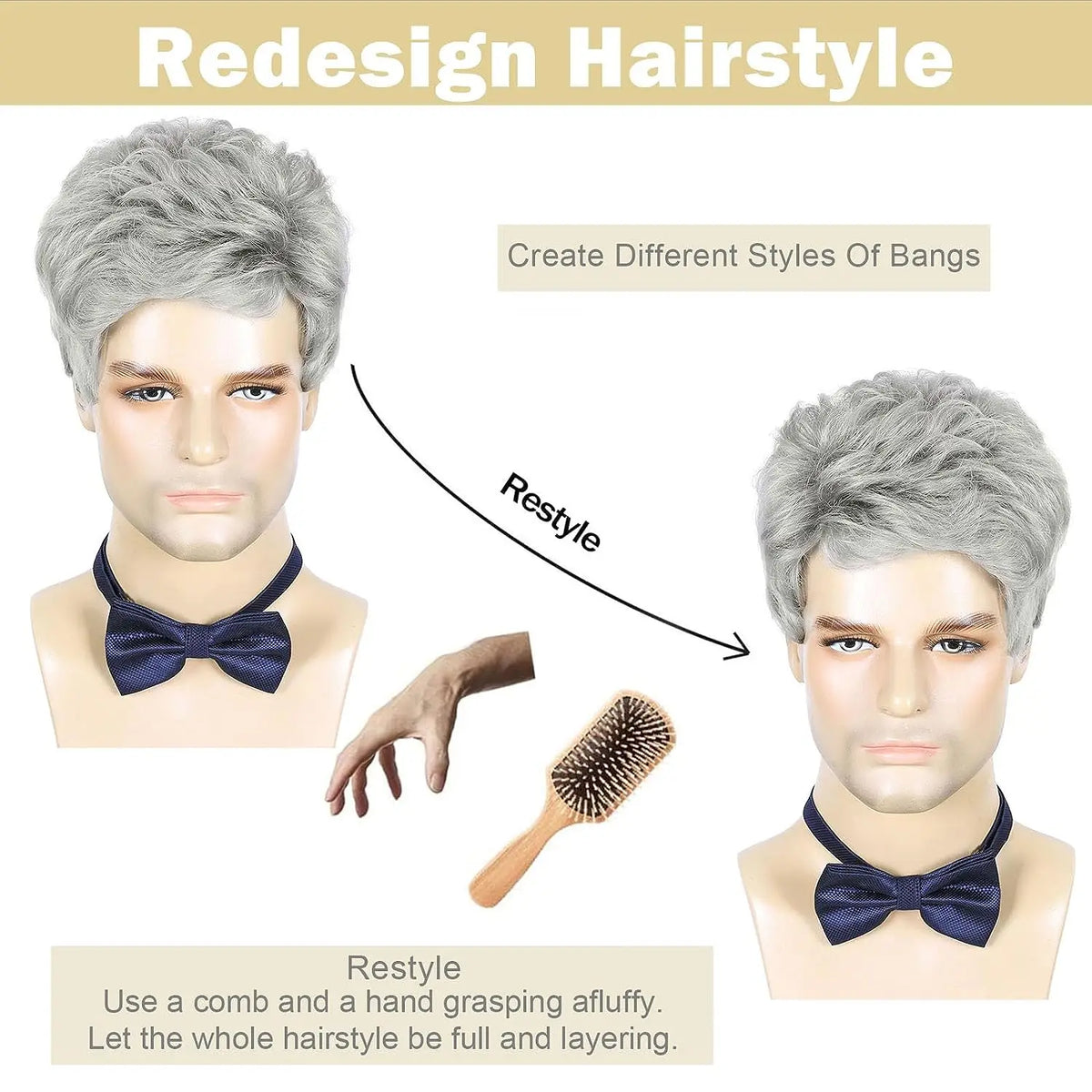 Men Wigs Short Silver Gray Wig Synthetic Heat Resistant Natural Halloween Cosplay Hair Wig