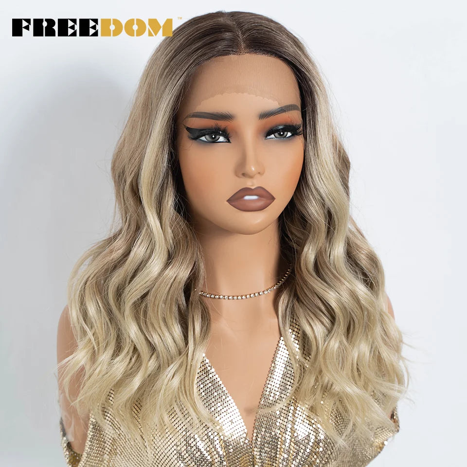 Highlight Synthetic Lace Front Wigs Natural Curly Wavy Ombre Brown Blonde Cosplay