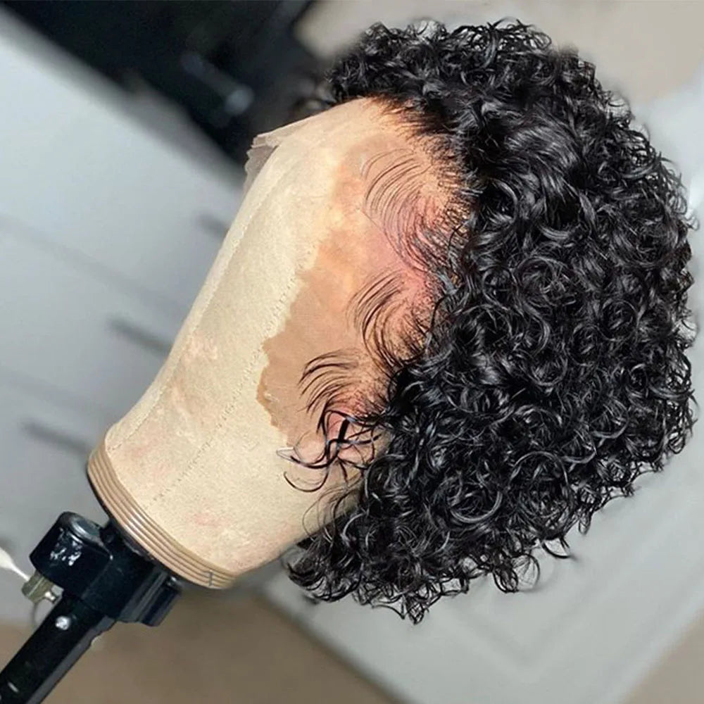 Pixie Cut Wig Transparent Lace Front Human Hair Short Kinky Curly Bob