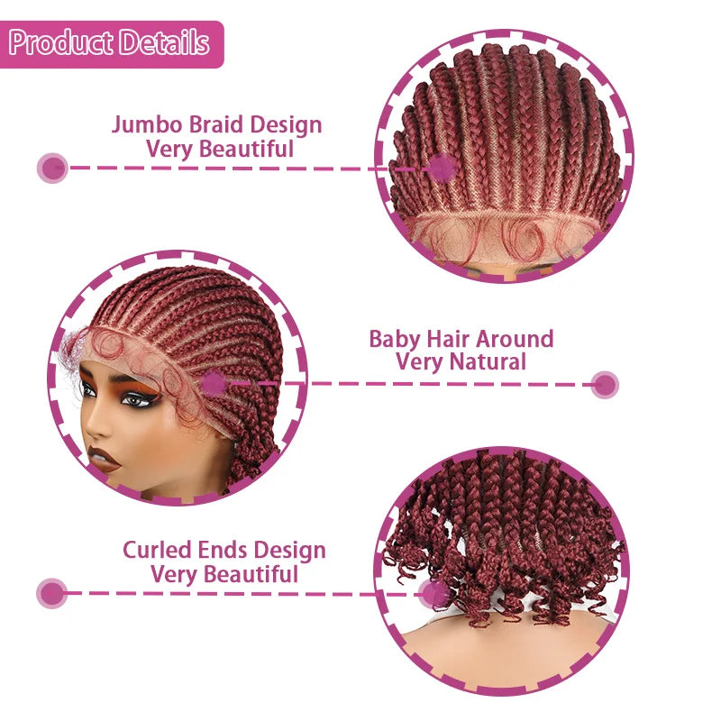 8 Inch Synthetic Short Bob Cornrow Braided Wig with Baby Hair, Knotless Box Braids