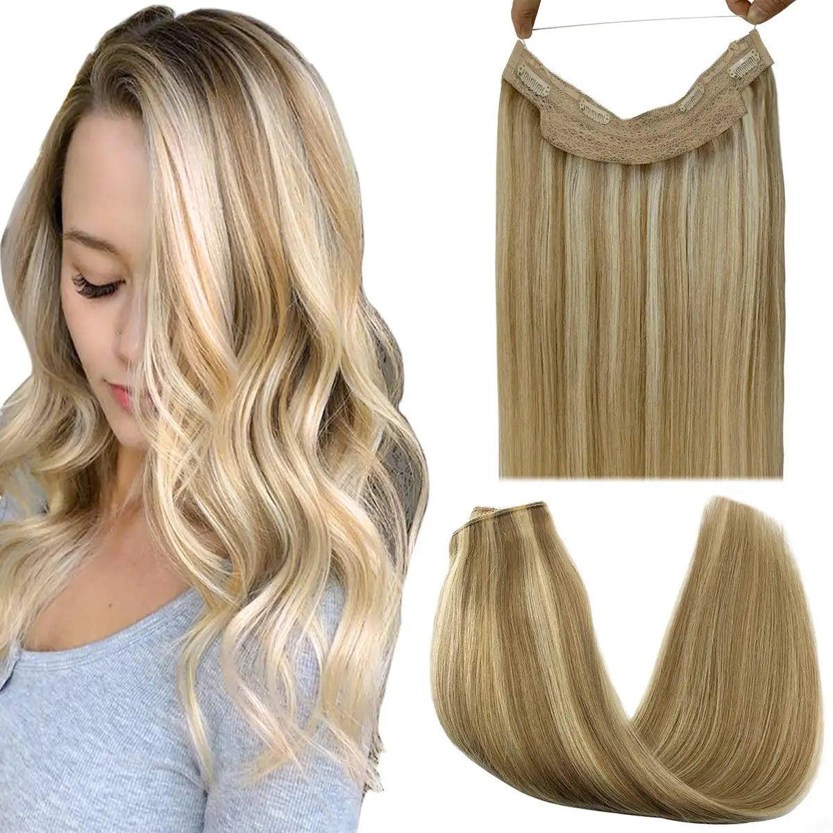 Wire in Hair Extensions Real Human Balayage Dark Brown To Chestnut Invisible