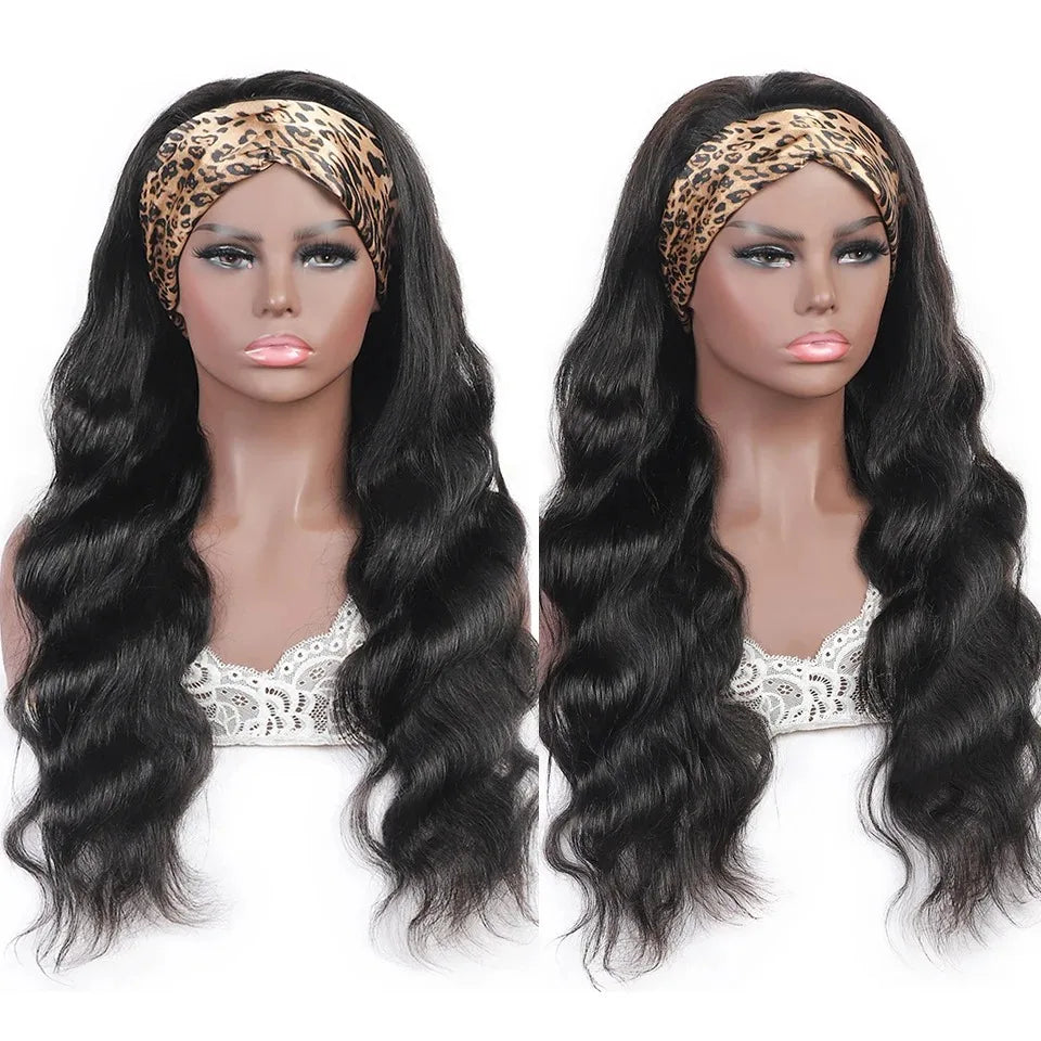 Deep Wave Curly Human Hair Wig Full Machine Made Half Headband