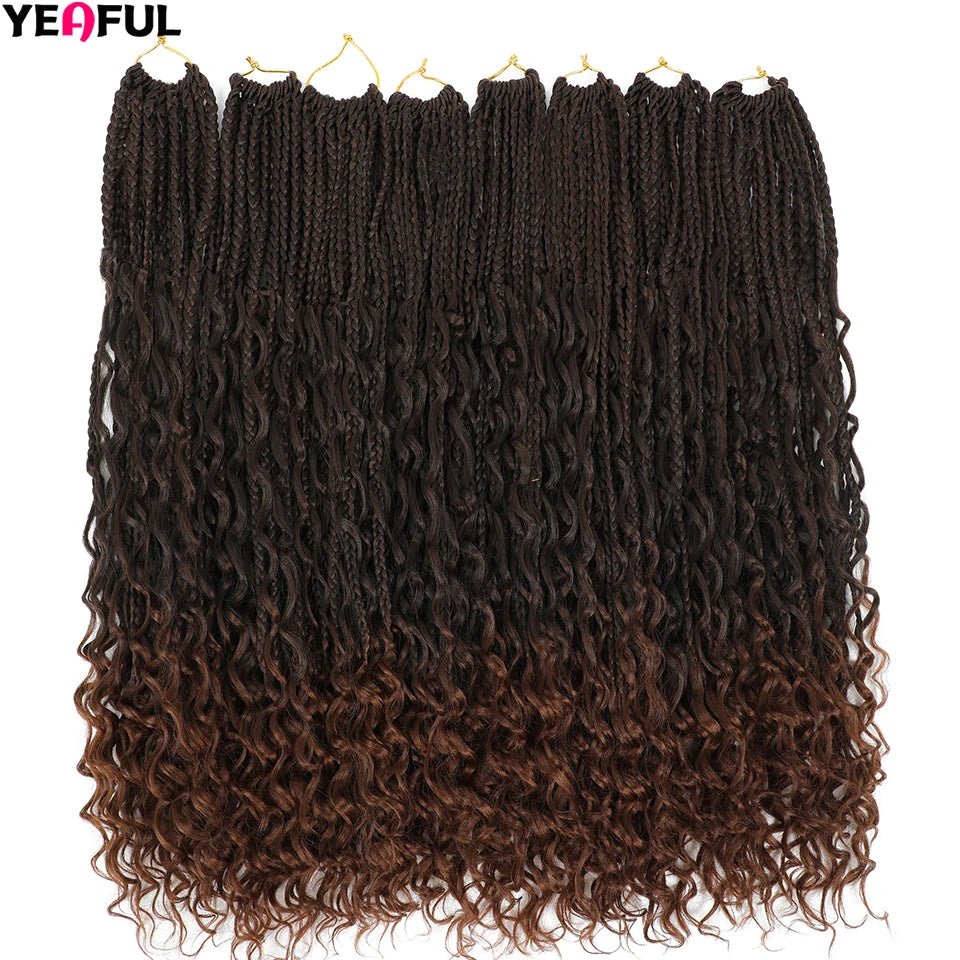 Ombre Goddess Box Braids Crochet Hair Dark Brown Chocolate Ginger Bohemian Curly