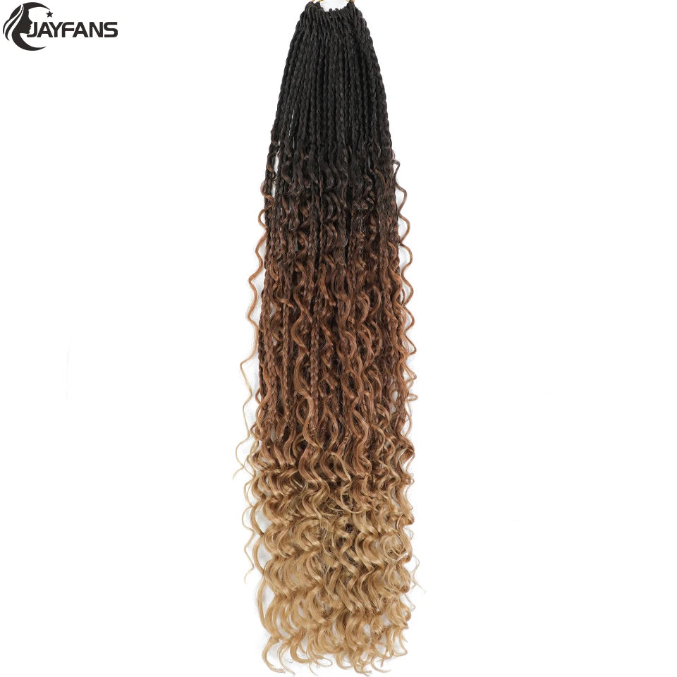 Boho Box Braids Crochet Synthetic Hair Goddess Curly Ends Bohomian