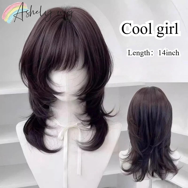 Deep Brown Wig A Layer Jellyfish Hairstyle Shoulder Short Headband Synthetic Lolita