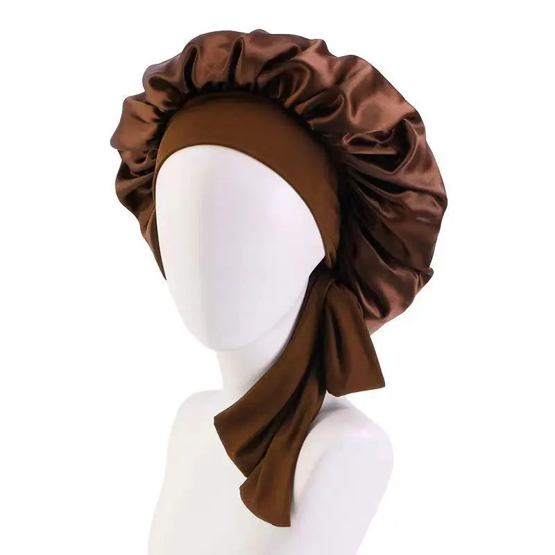 Sleeping Cap-Elastic Band Silk Hair Bonnets Sleeping Cap With Wide Edge Ribbon-Hair Protection Turban Head Wraps