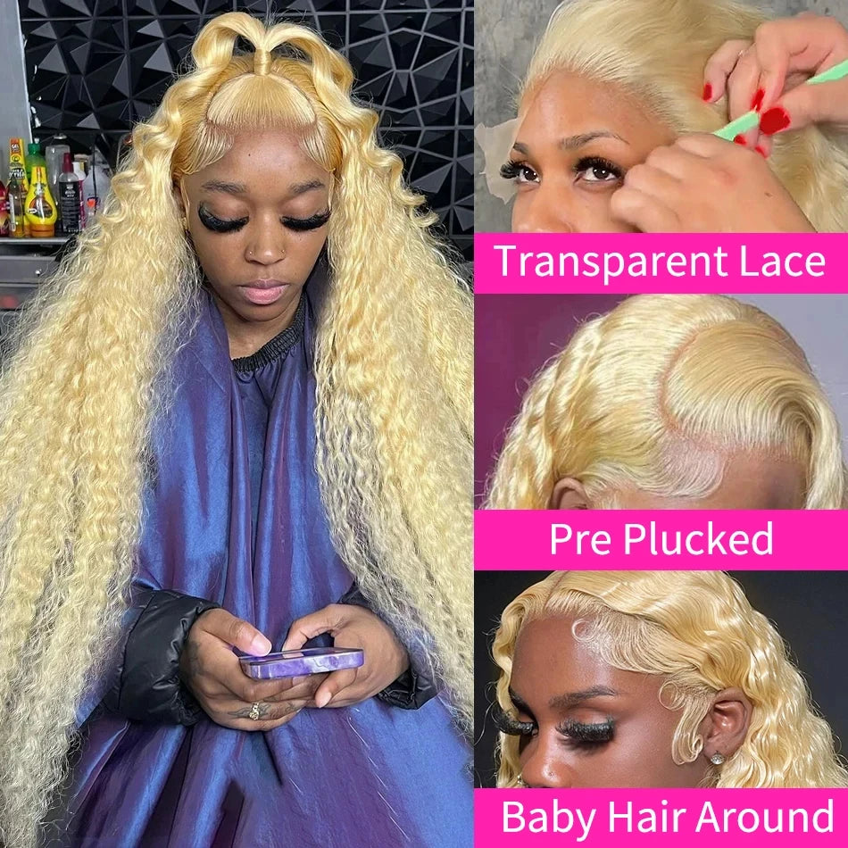 613 HD Lace Frontal Wig, 13x6 Deep Wave Front Human Hair Blonde