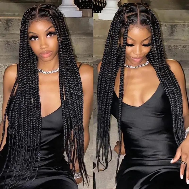 36" Synthetic Full Lace Wig Knotless Box Braid African Braided Frontal Cornrow