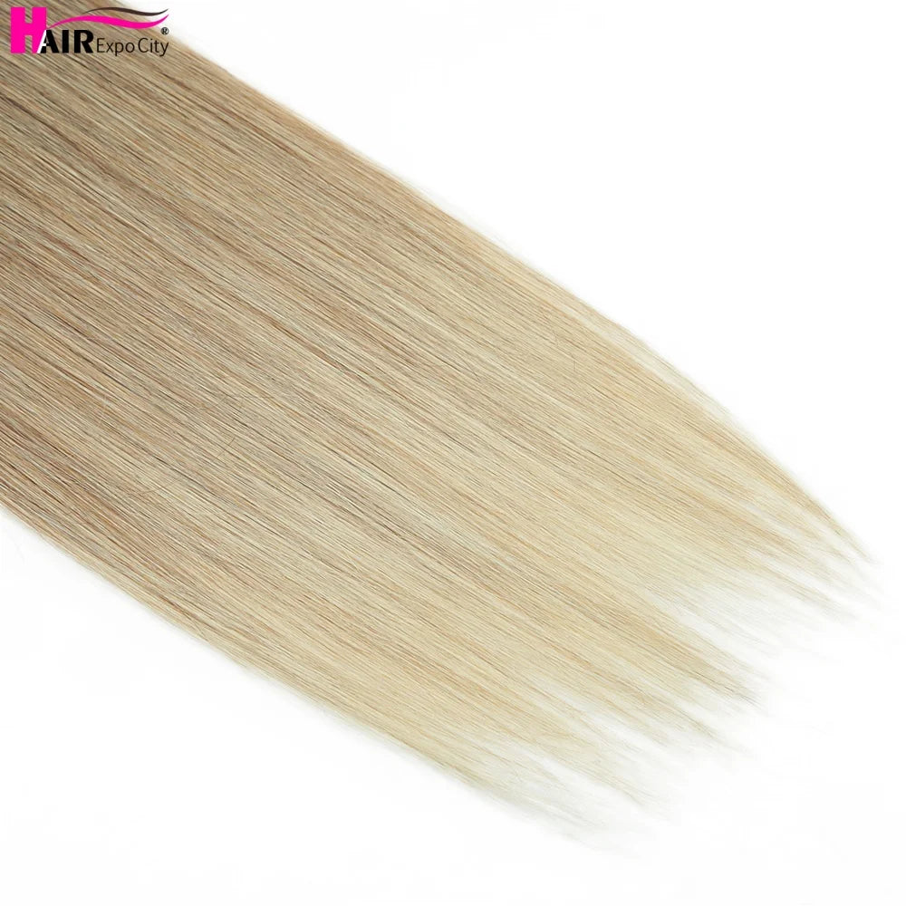 Bone Straight Synthetic Hair Bundles Ombre Blonde Weft Super Long Weave Extensions