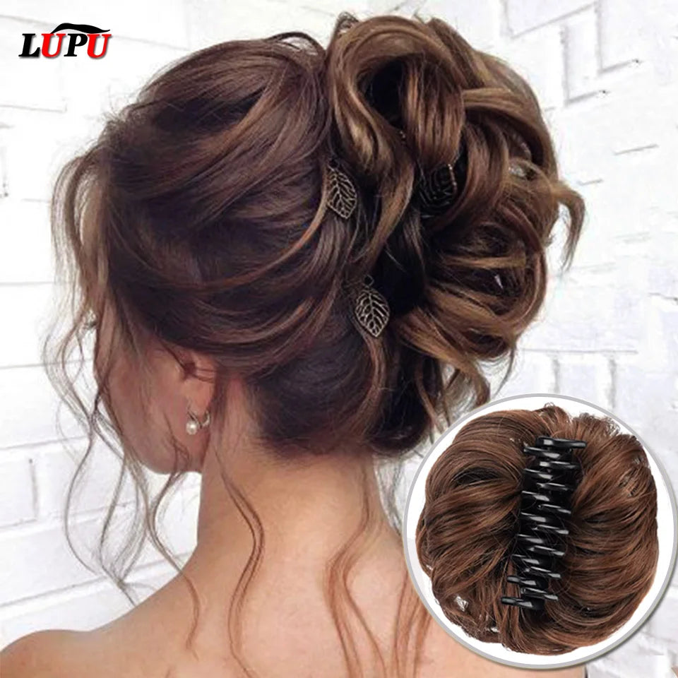 Synthetic Hair Bun Claw Clip in Chignon Piece Curly Messy Ponytail Extensions