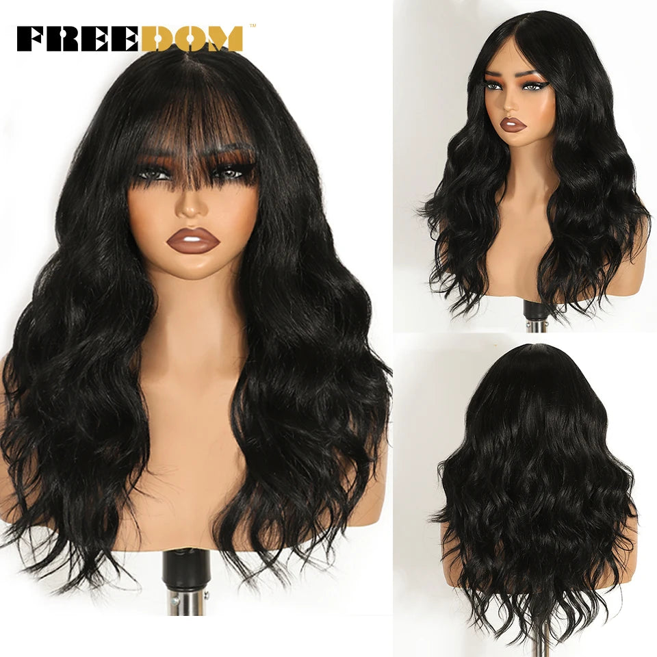 Synthetic Lace Front Wigs 20" Ombre Brown Body Wave, 6x4 Bangs Heat