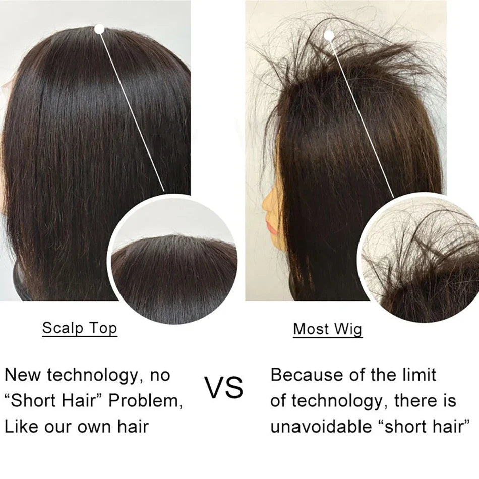 Layered Middle Part Silk Top Lace Closure Human Hair Wig, Short Bob, Pre Plucked