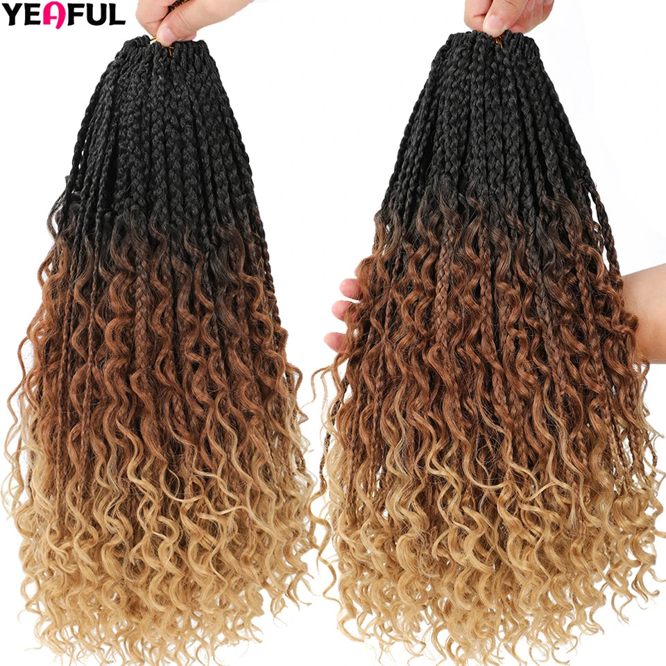Ombre Goddess Box Braids Crochet Hair Dark Brown Chocolate Ginger Bohemian Curly