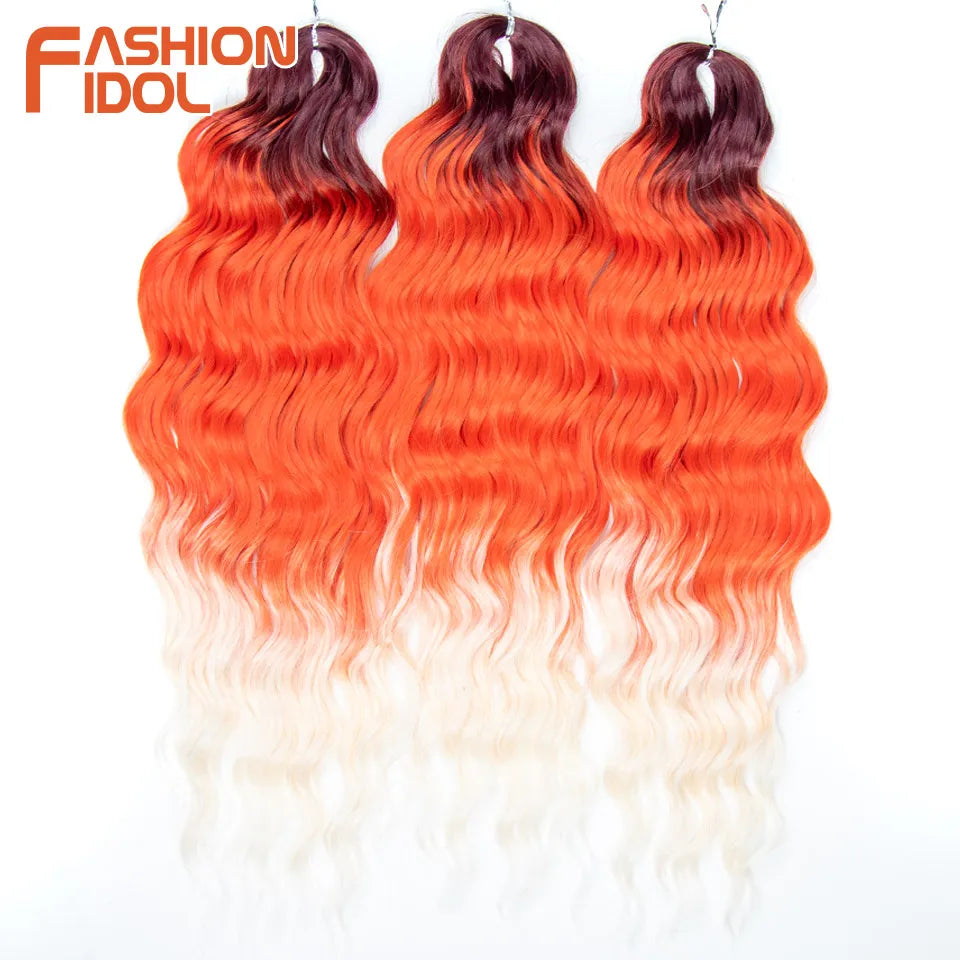 Loose Deep Wave Synthetic Braiding Hair Extensions - 24 Inch Water Wave, Ombre Blonde Twist Crochet