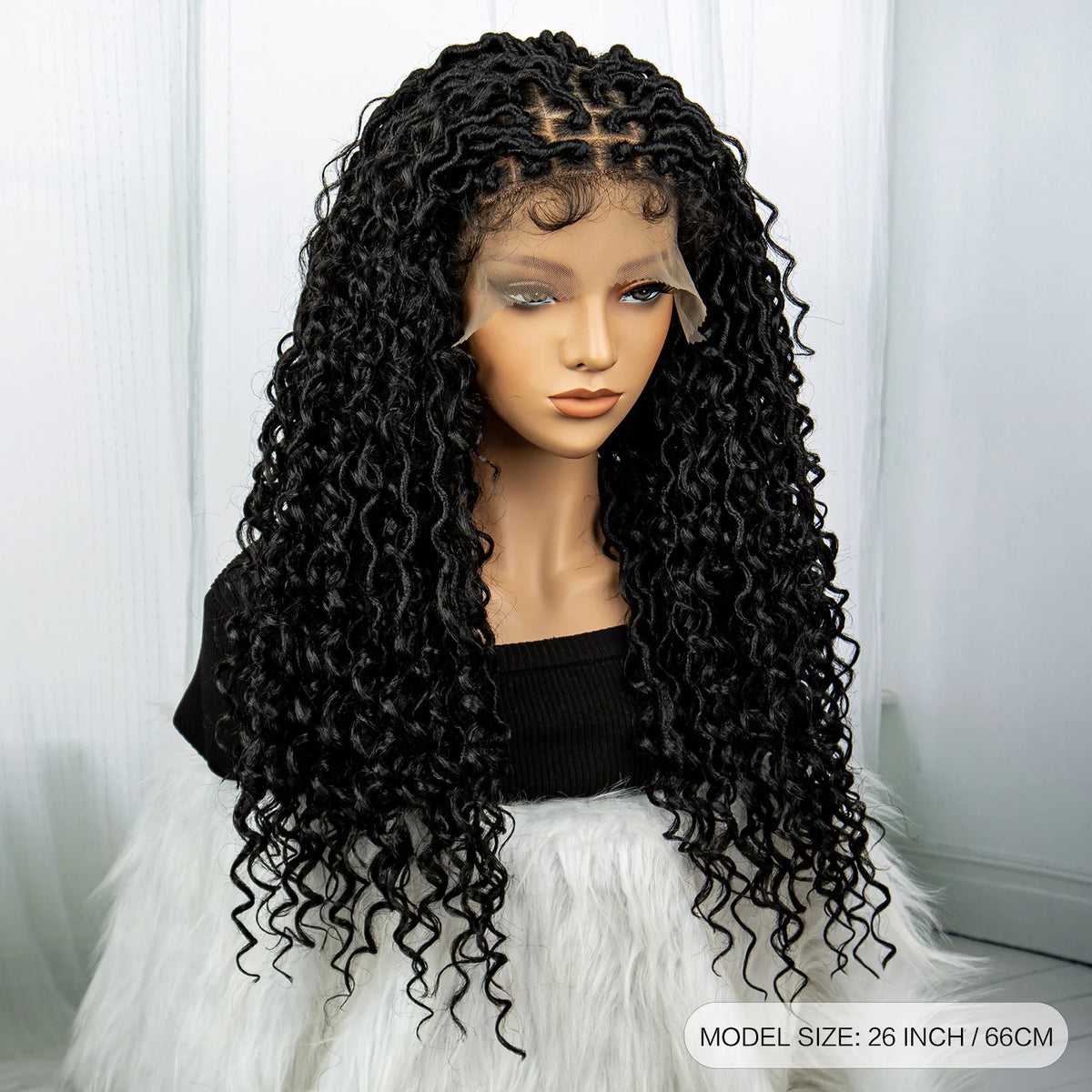 Faux Locs Braided Wigs Synthetic Dreadlock Curly Ends 26inch Lace Front Knotless
