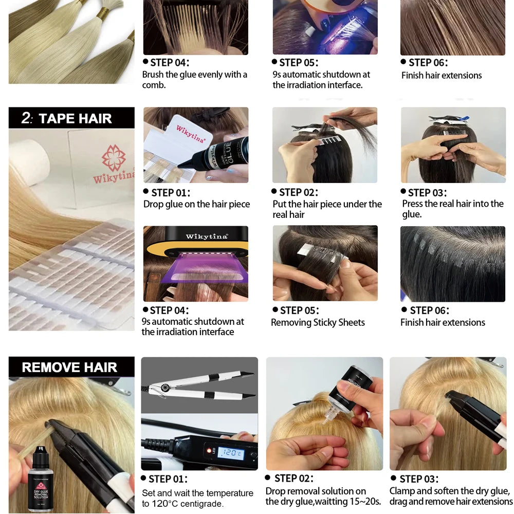 UV Light Hair Extension Machine Combo Salon Kit with Glue Remover Tools, Invisible Bonding