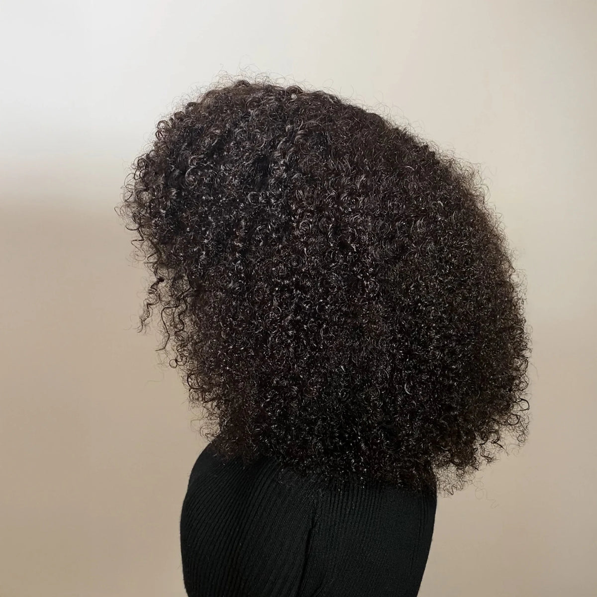 Mongolian Curly Afro Kinky Human Hair Wigs Bangs Without Glue Bouncy Density