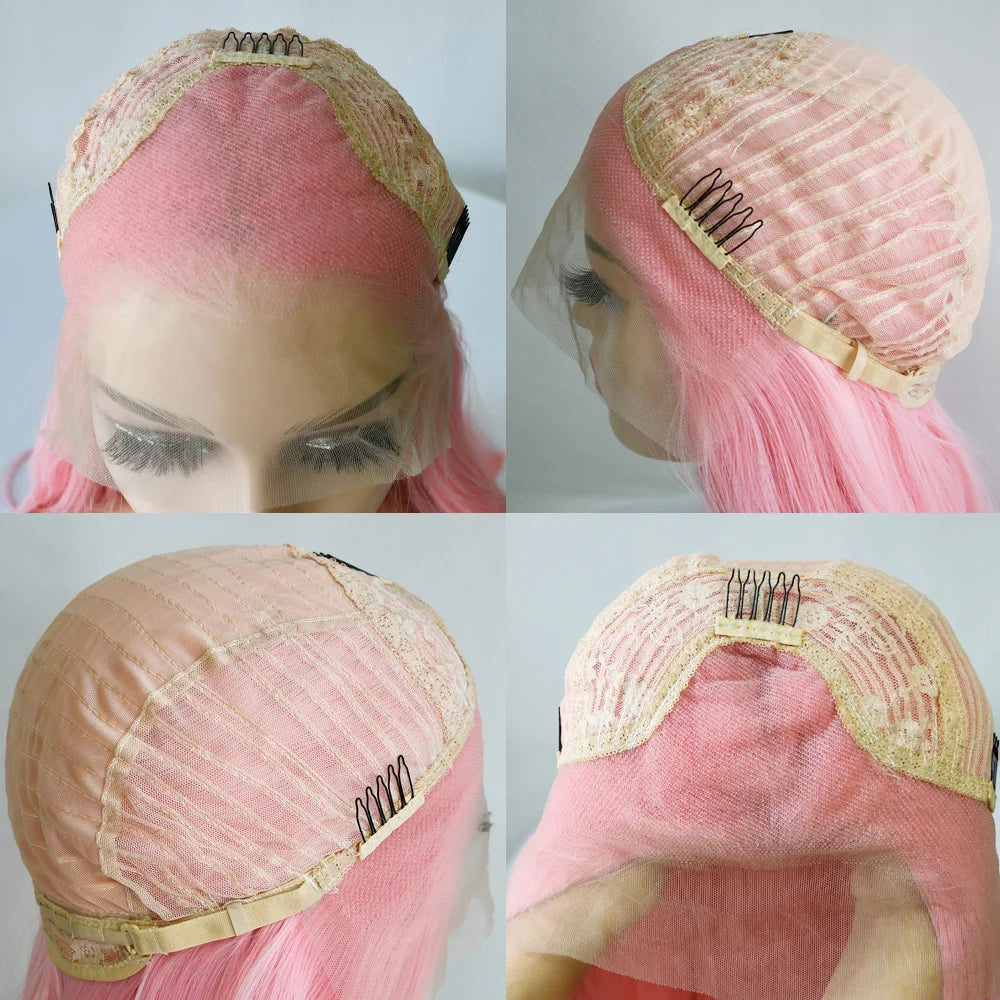 180% Density Brown Roots Ash Blonde Body Wave Lace Frontal Wig, 13x4, Ombre, Synthetic Blend