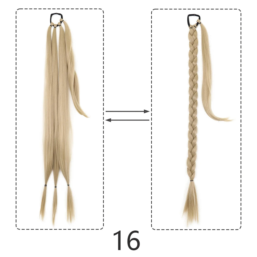 Synthetic Braided Ponytail Extensions Black Natural Hairpiece Long Pony Tail Hair Tie