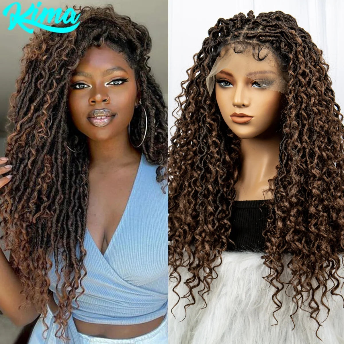 Faux Locs Braided Wigs Synthetic Dreadlock Curly Ends 26inch Lace Front Knotless