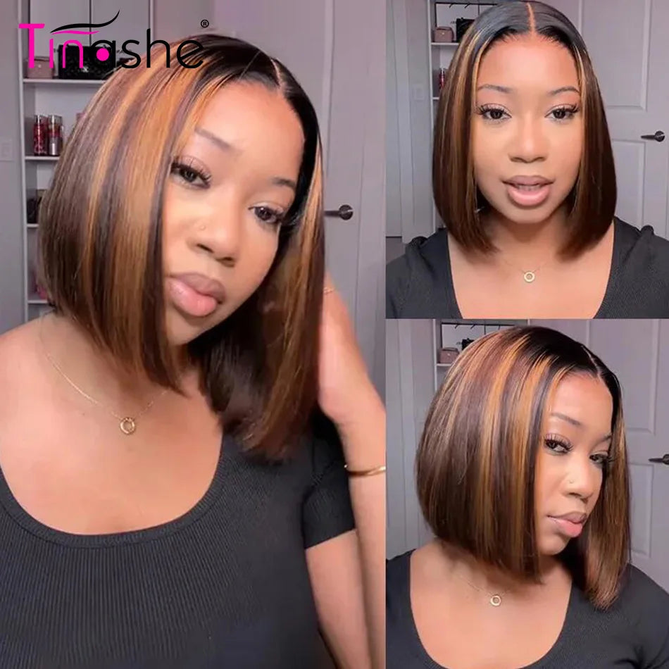 Glueless Highlight Straight Bob Wig 6×5 HD Lace Wig Bleached Knot Short Human Hair Wigs