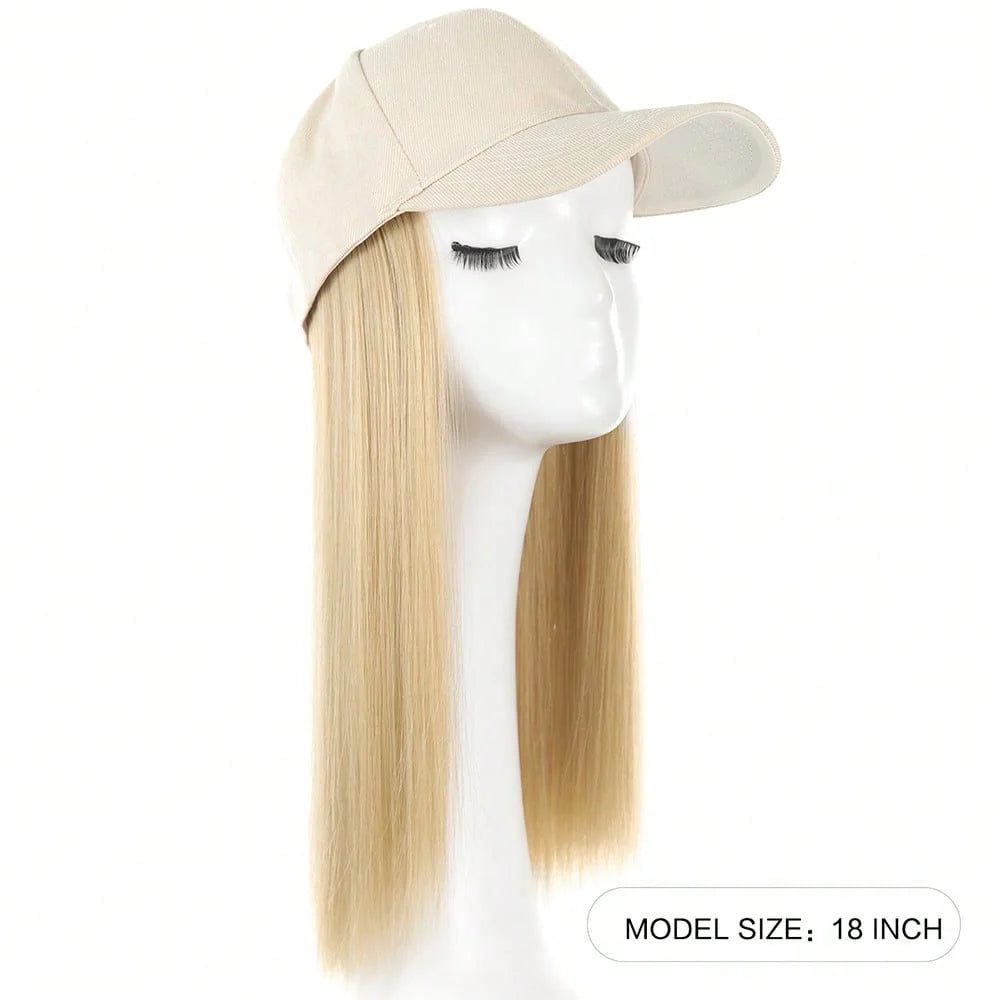 Synthetic Hat Wig with Long Straight Black Hair Baseball Cap Hair Extension Stylish & Convenient All-in-One Design
