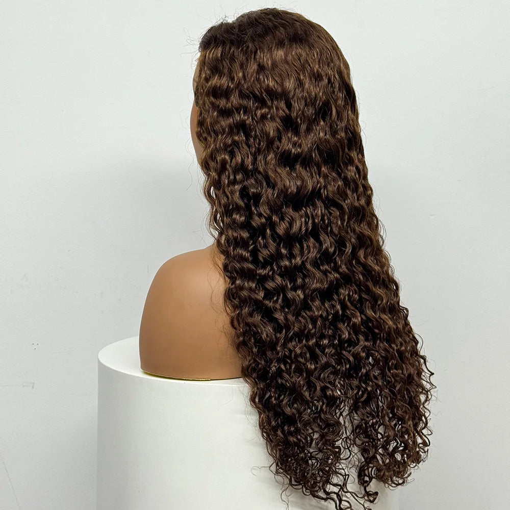 Water Wave Human Hair Lace Closure Wig, 4x4 Transparent Lace, 300% Density
