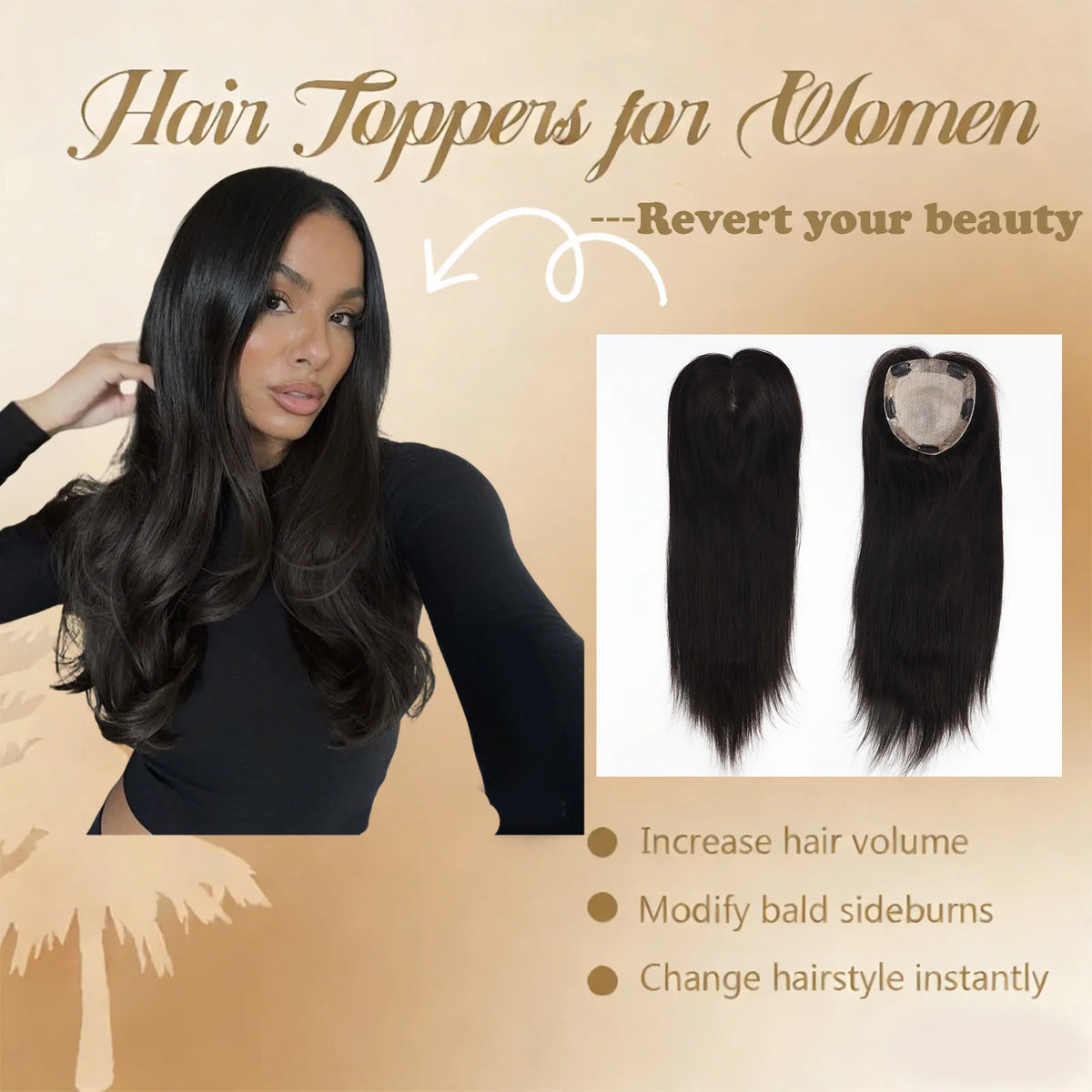 150% Density Straight Natural Real Human Hair 15x16cm Silk Base Topper Black