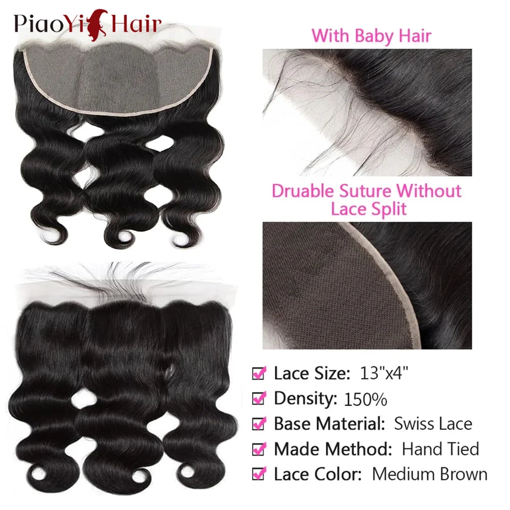 Body Wave Human Hair Bundles Closure Transparent, 13x4 13x6Lace Frontal 100% Raw
