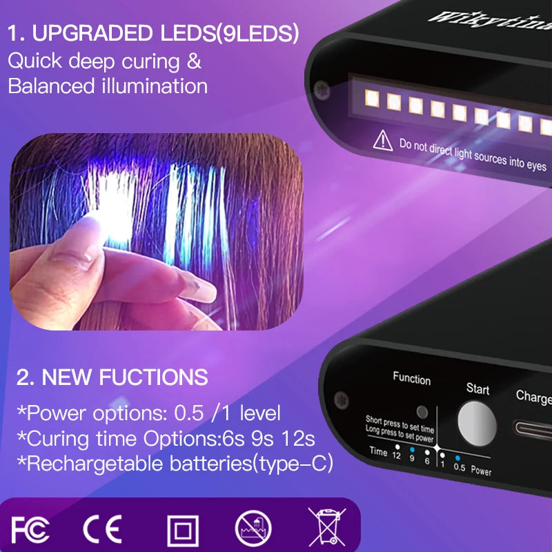 UV Light Hair Extension Machine Combo Salon Kit with Glue Remover Tools, Invisible Bonding