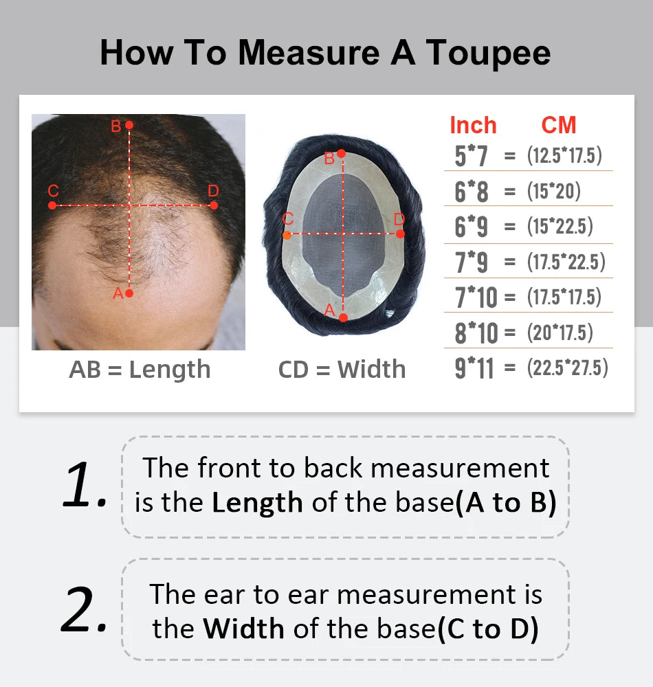 Wig Human Hair Toupee Fine Mono, 130% Density Durable Prosthesis 6" Replacement