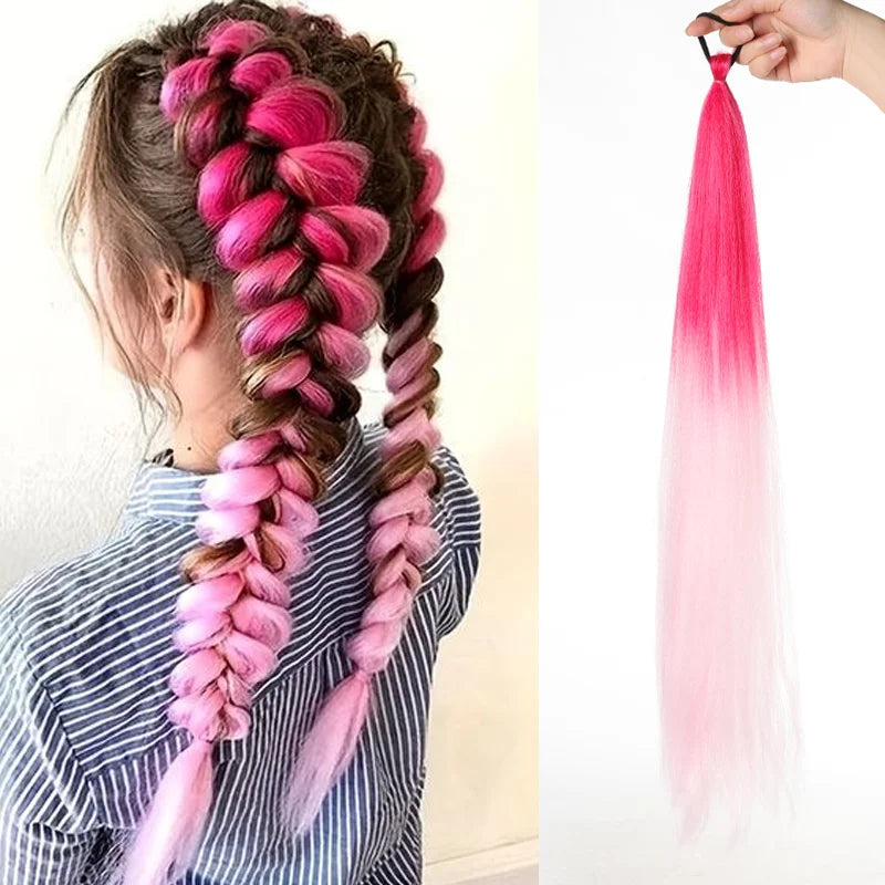 Synthetic Ponytail Extension Elastic Tie Hair Band 26" Long Straight Colored Braiding