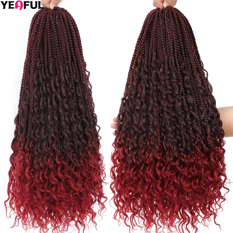 Ombre Goddess Box Braids Crochet Hair Dark Brown Chocolate Ginger Bohemian Curly