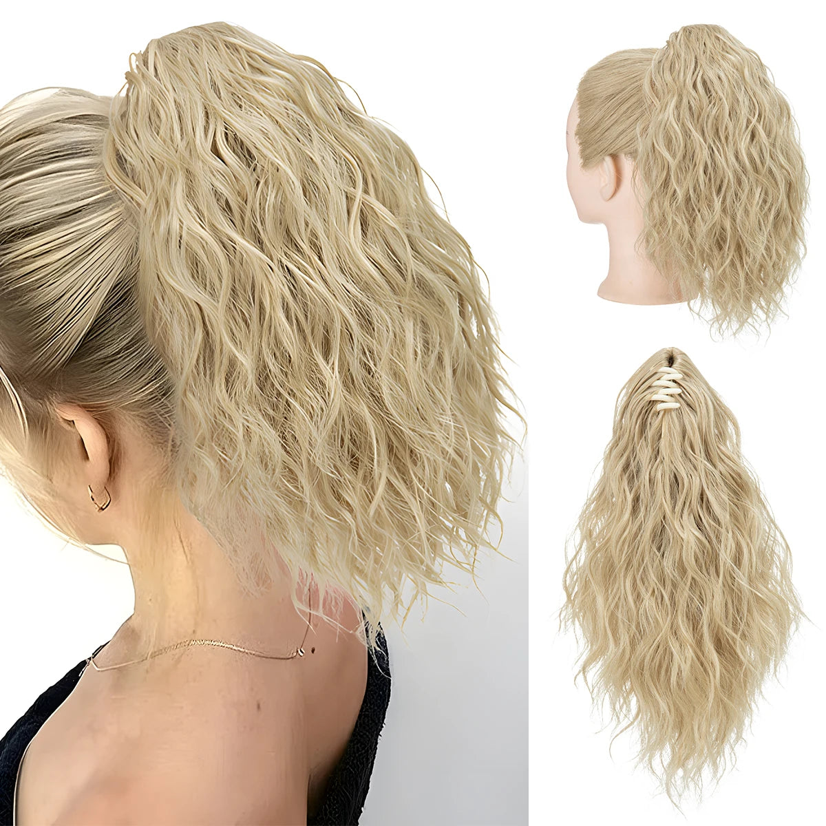 Synthetic Curly Claw Clip in Ponytail Blonde Brown Short Hairpiece 13" Fake