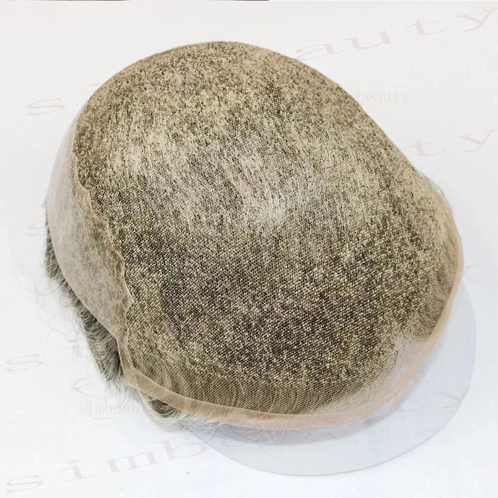 Men's 25mm Curly Ash Blonde Q6 Mesh Swiss Lace Front Toupee, 100%