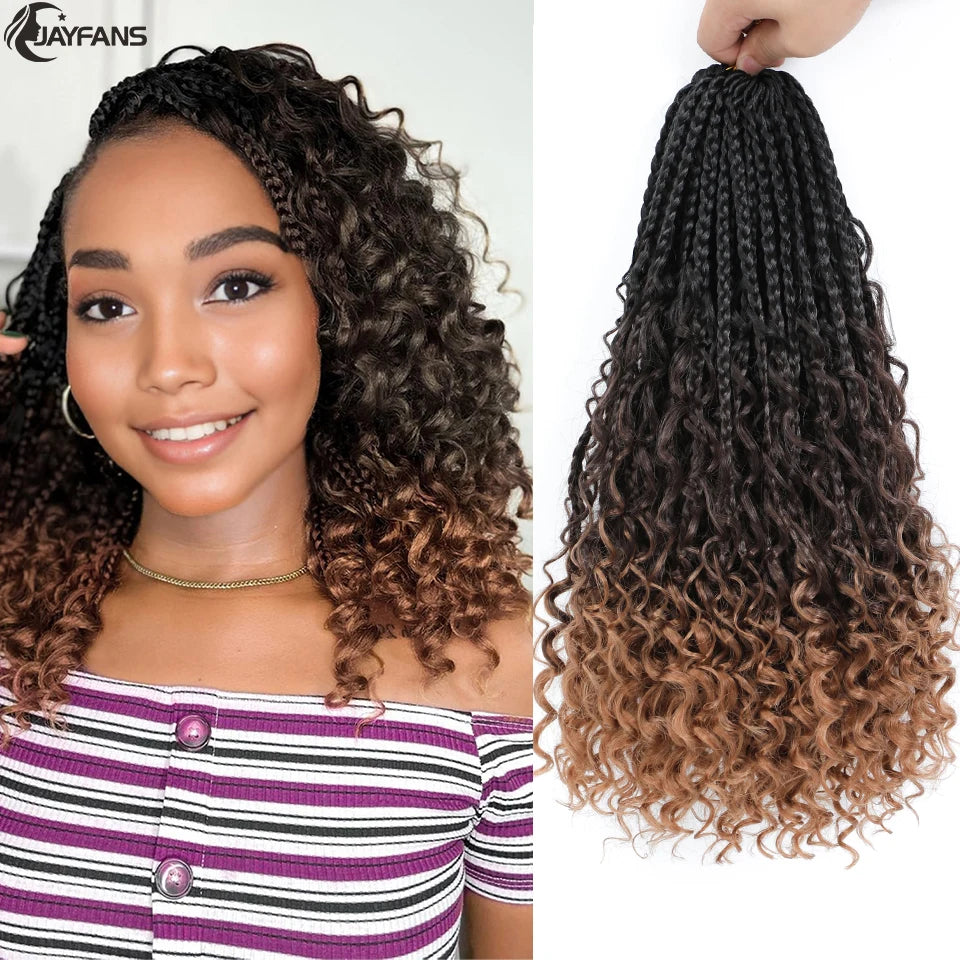 Boho Box Braids Crochet Synthetic Hair Goddess Curly Ends Bohomian