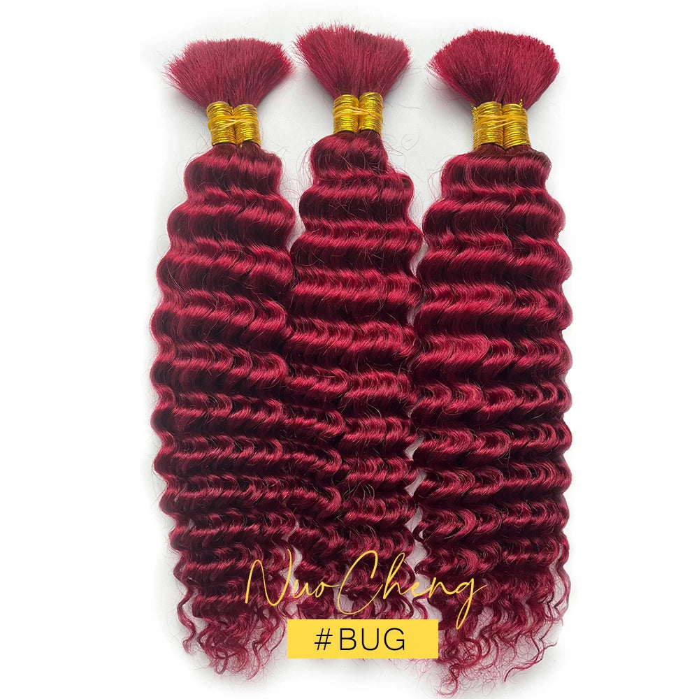 Deep Wave Bulk Human Braiding Hair for Boho Braids - Brazilian Virgin, 14 Inch, 100g (2 Bundles)