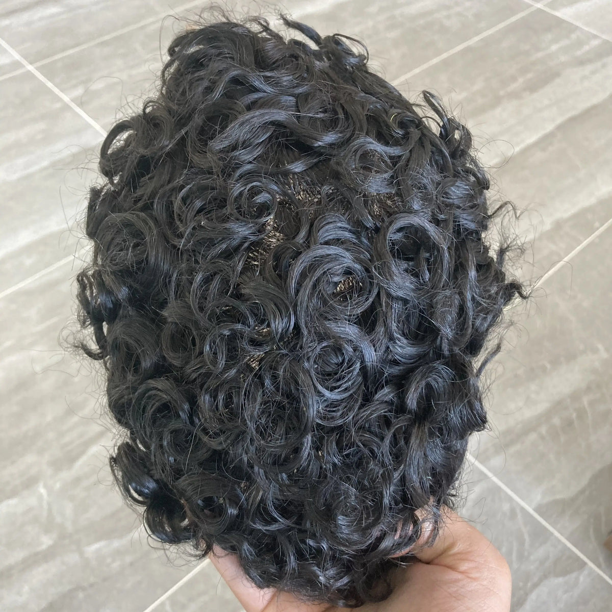 Men's 25mm Curly Ash Blonde Q6 Mesh Swiss Lace Front Toupee, 100%