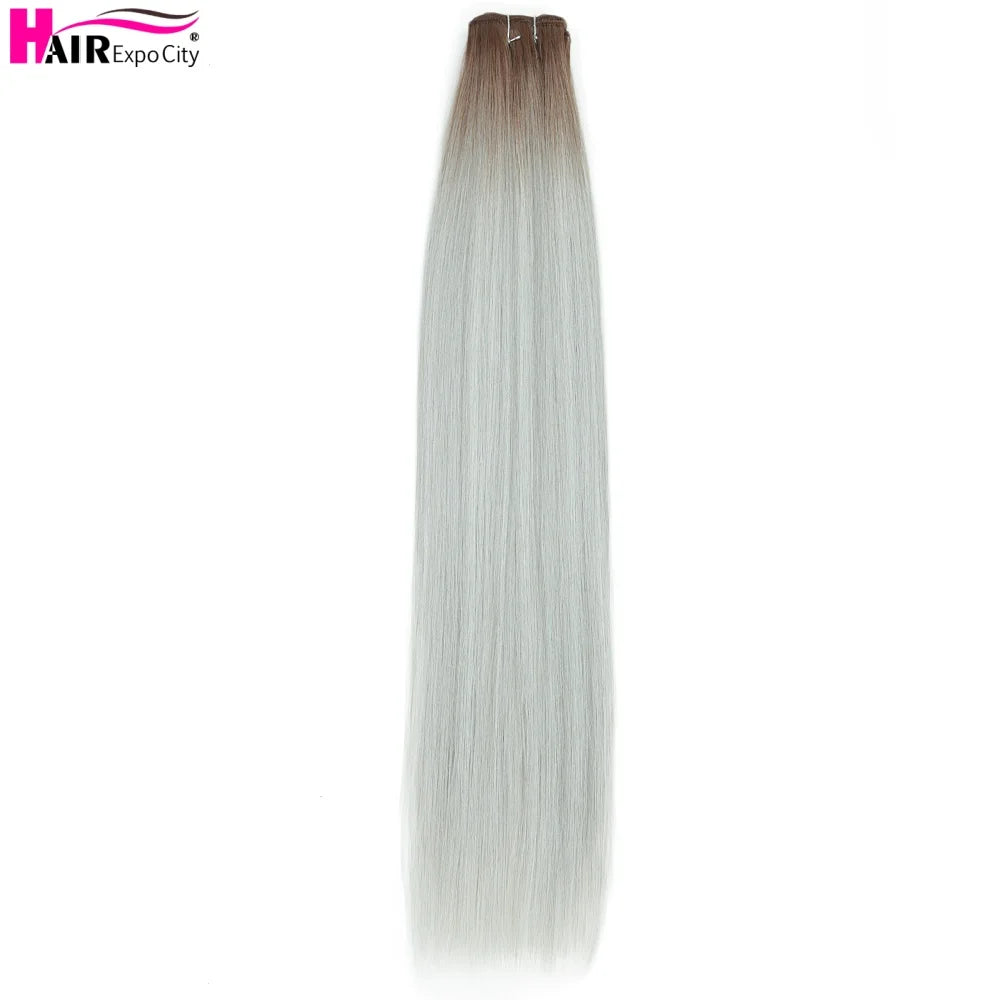 Bone Straight Synthetic Hair Bundles Ombre Blonde Weft Super Long Weave Extensions