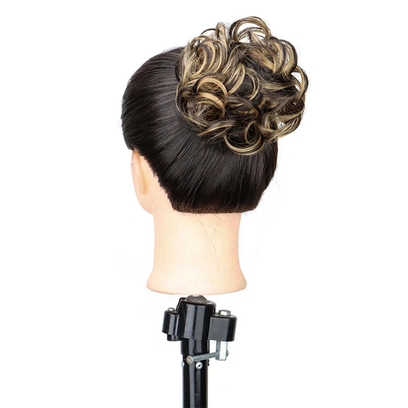 Synthetic Messy Bun Chignon Donut Hair Piece - Blonde Brown, Elastic Scrunchie Bun Pad