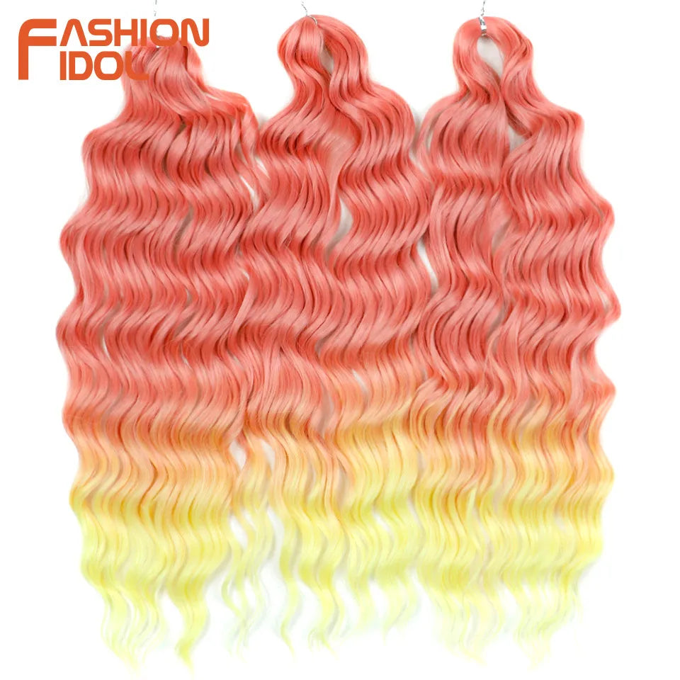 Loose Deep Wave Synthetic Braiding Hair Extensions - 24 Inch Water Wave, Ombre Blonde Twist Crochet